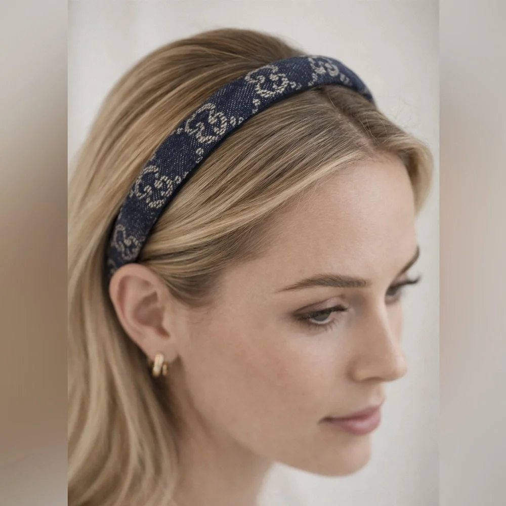Gucci Blue Denim GG Supreme Monogram Headband